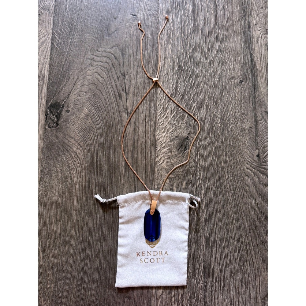Kendra Scott Inez Pendant Necklace OS Blue 14k Rose Gold Glitter Stone NWOT